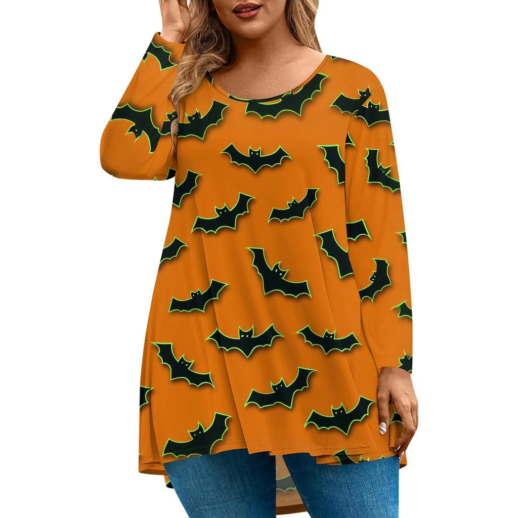 Damenmode Übergröße Rundhals Langarm Lässig Halloween-Print Lockerer Pullover