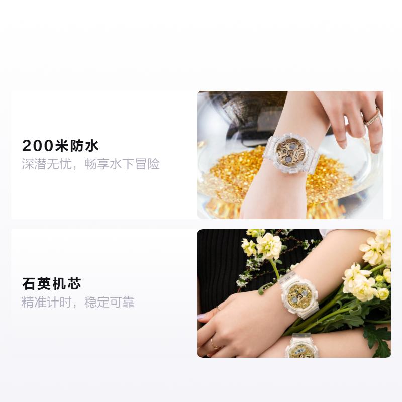 

CASIO G-SHOCK gold transparent ice tough 200 meters waterproof Quartz resin strap women s watch gold dial GMA-S120SG-7APR золотий