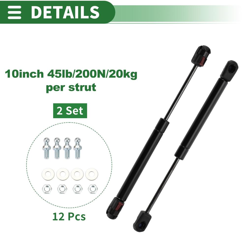 Motoforti Universal Lift Support Window Lid Toolbox Gas Strut Springs 10"/254mm 45lbs/200N/20kg Black, Set of 2