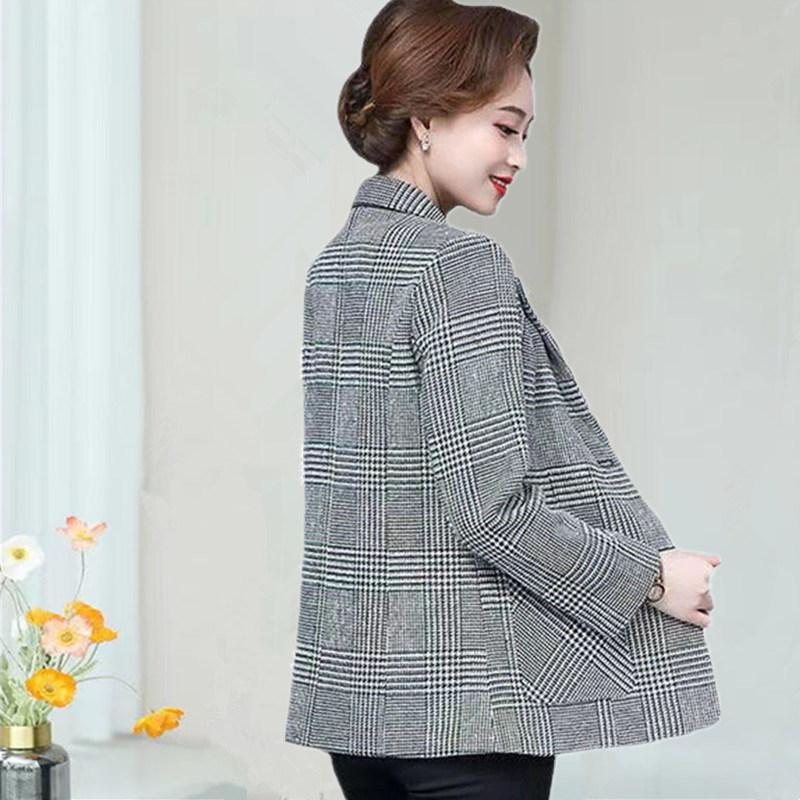 מעיל מזדמן סתיו לאמא בגיל העמידה עם משובץ ז'קט קצר לנשים בגיל העמידה וקשישות