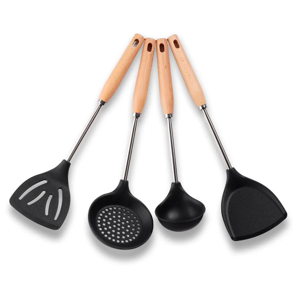 4Pcs High Quality Silicone Kitchenware Cooking Utensils Heat-resistant Spatula Turner Colander Shovel Kitchen Accessories