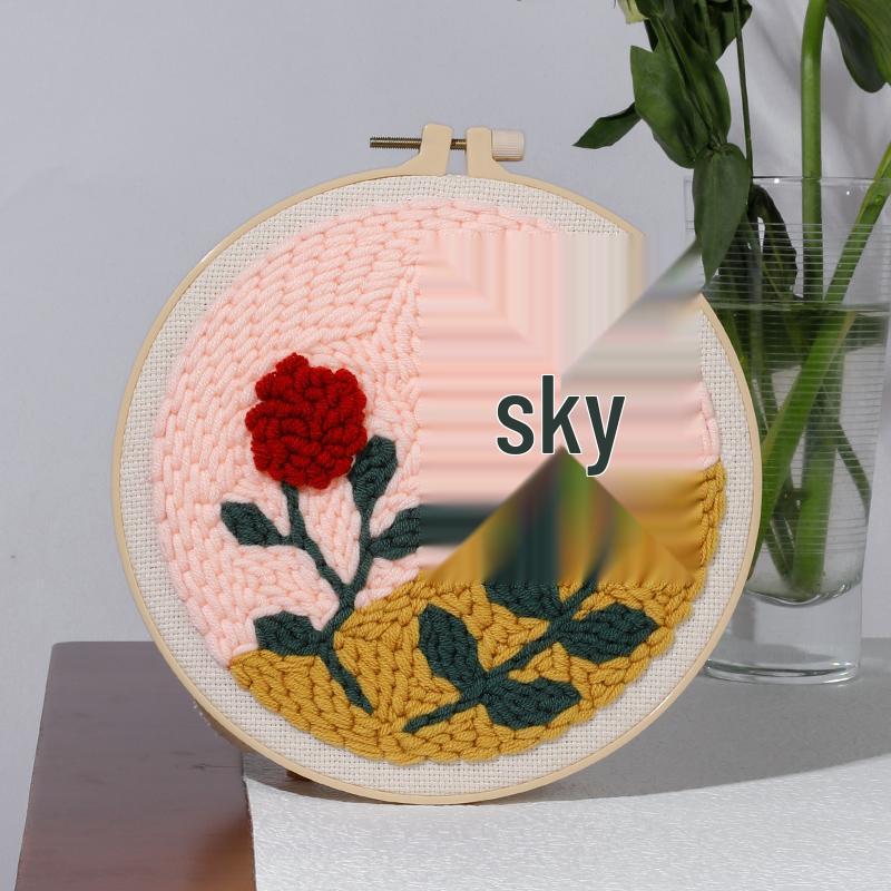 Russian DIY Punch Needle Embroidery Kit: Includes Yarn, Needle, Latch Hook, & Hoop for Knitting & Ornament Crafting