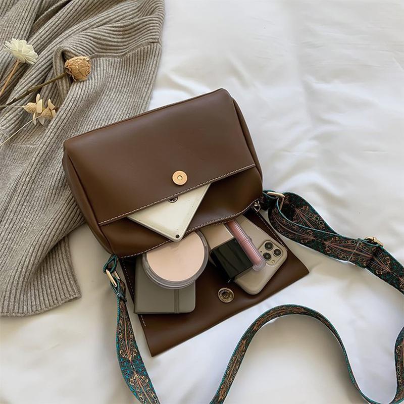 Fashion Shoulder Strap Bag New Square Bag Texture PU Simple Women's Shoulder Retro Wide Shoulder Strap Handbags