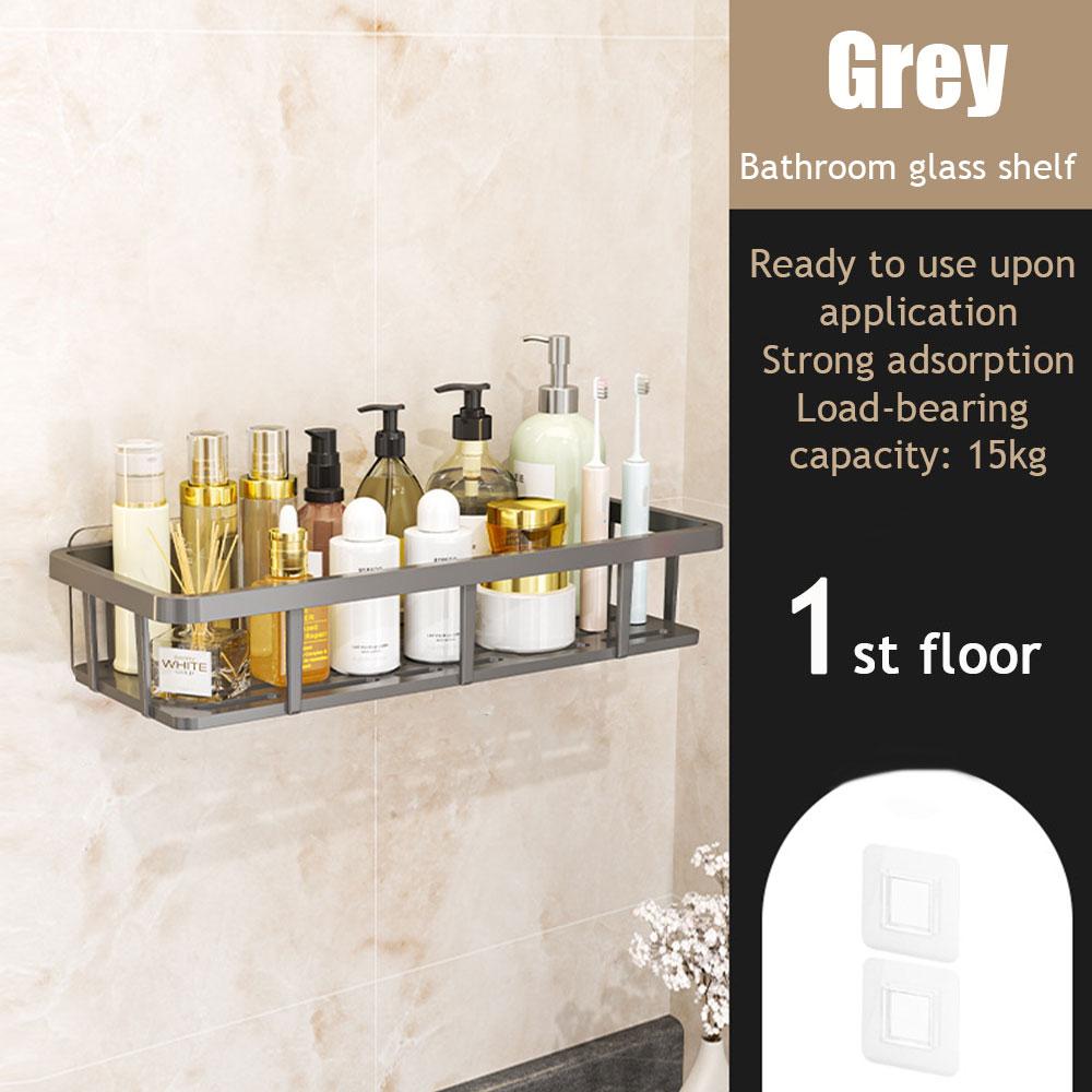 

Bathroom Storage Rack No-Drill Wall Mounted Shampoo Makeup Storage Holder ShowerOrganizer Rack Bathroom Shelves Accessories серый
