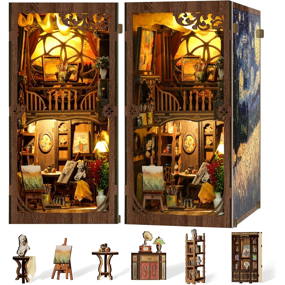 CRESYMME Miniature Dollhouse Book Nook Kit Wooden DIY 3D Craft Home Decor