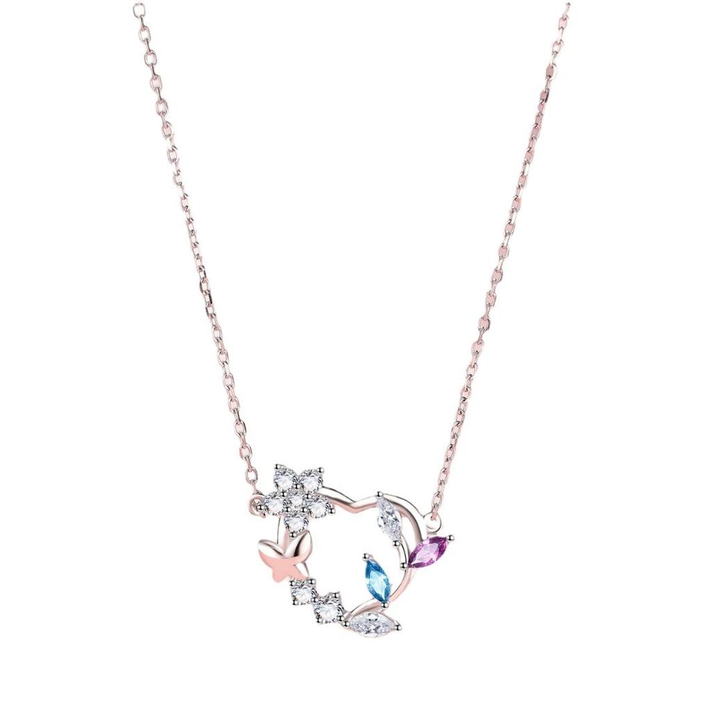 Heart Flower Ring S925 Sterling Silver Butterfly Necklace Fashion Minority Design Clavicle Chain Original Necklace