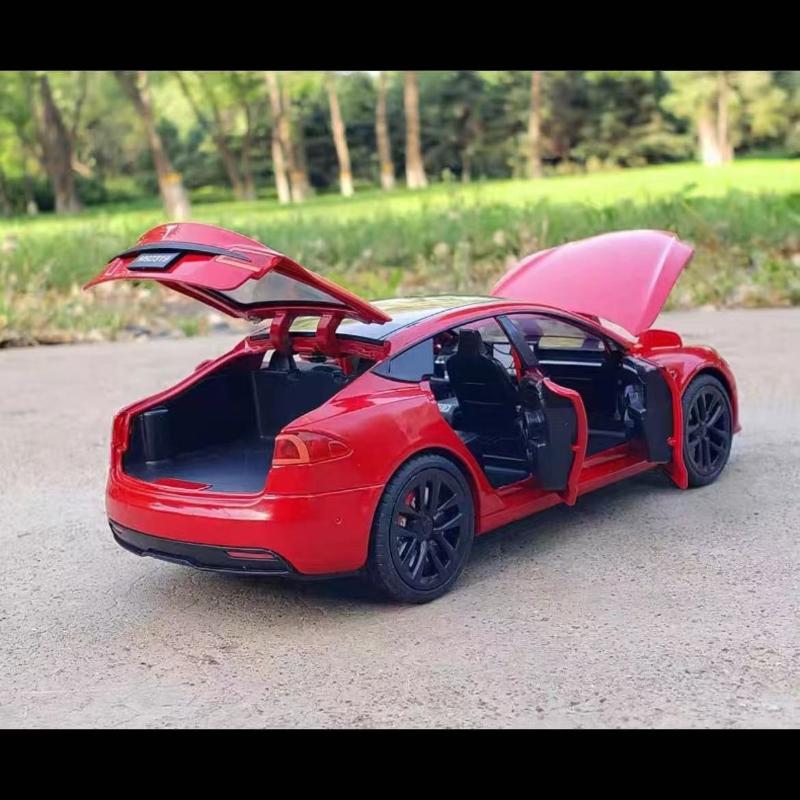 1/24 Tesla modelin S alaşım Metal pres döküm Model araba minyatürleri simülasyon ses ve hafif araç hediyeler için erkek