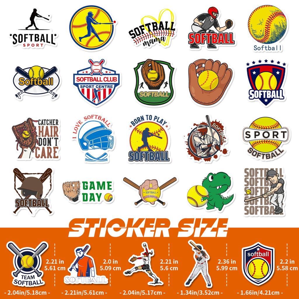 50 Yellow Softball Stickers Softball Stickers Skateboard Guitar Luggage Waterproof Stickers