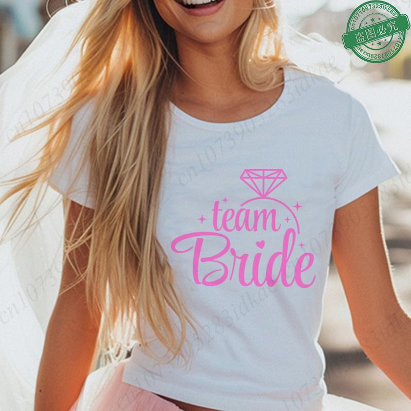 Team Bride Matching T-Shirts Diamond Ring Graphic Tees Bachelorette Hen Party Summer Short Sleeve O Neck Tops for Bridesmaids