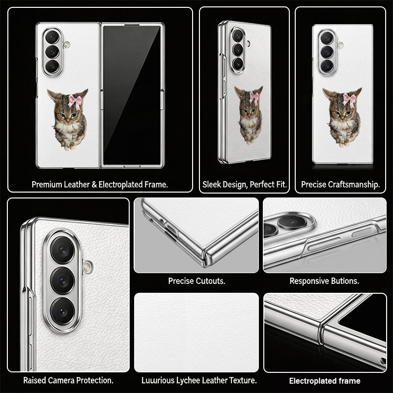 Cute Cat Rabbit Print Case For Samsung Z Fold 8 Ultra 7 6 5 4 Luxury Plating Leather Skin Phone Cover For Galaxy Z Fold8 Fold7 Fold6 Fold5