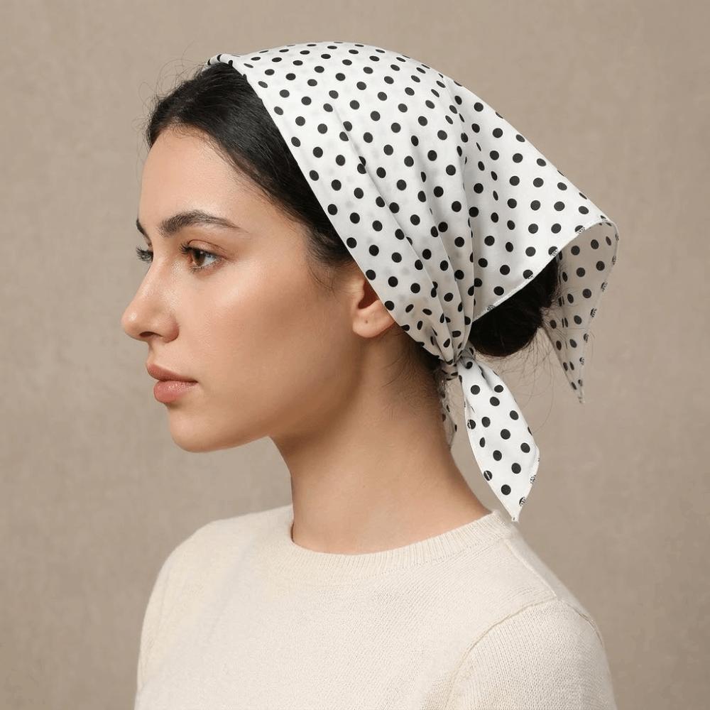 Solid Color Polka Dots Triangle Scarf Polyester Foulard Hair Band Vintage Head Wraps Women