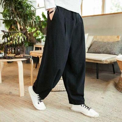 Men's Loose Wide-Leg Linen Pants - Chinese Style, Plus Size, Vintage Bloomer Trend