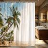 1pc Tropical Beach Shower Curtain - Palm Trees, Sunset & Waves, Tranquil Island Vibes, Polyester,  Bathroom Decor
