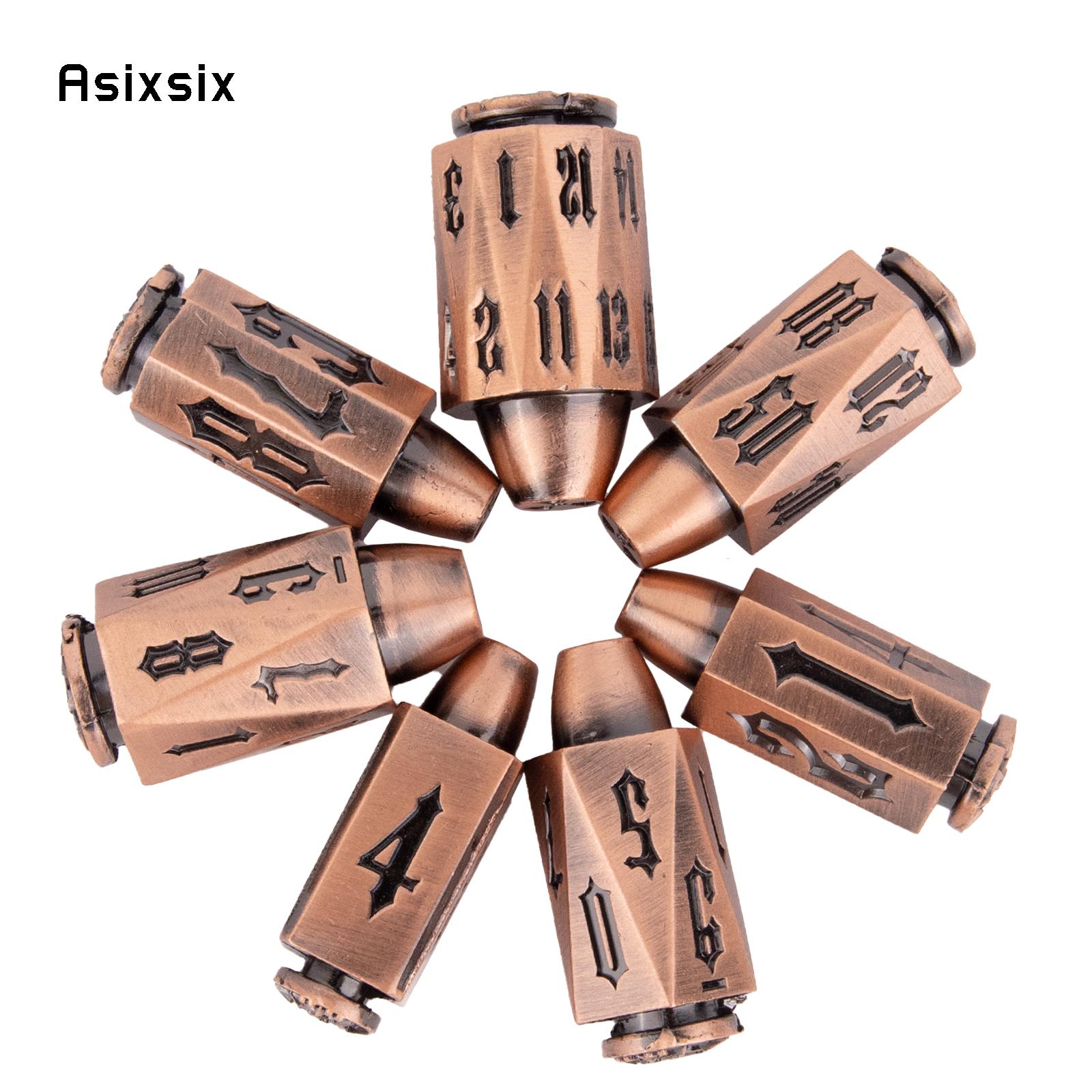 7 Pcs Copper Metal Bullet Black Number Sharp Edge Dice Polyhedral Dice Suitable for Role-Playing RPG Card Game