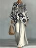 New Women's Two-piece Set, Solid Color Casual and Fashionable Three-quarter Sleeve Round Neck Top and Wide Leg Pants Suit
