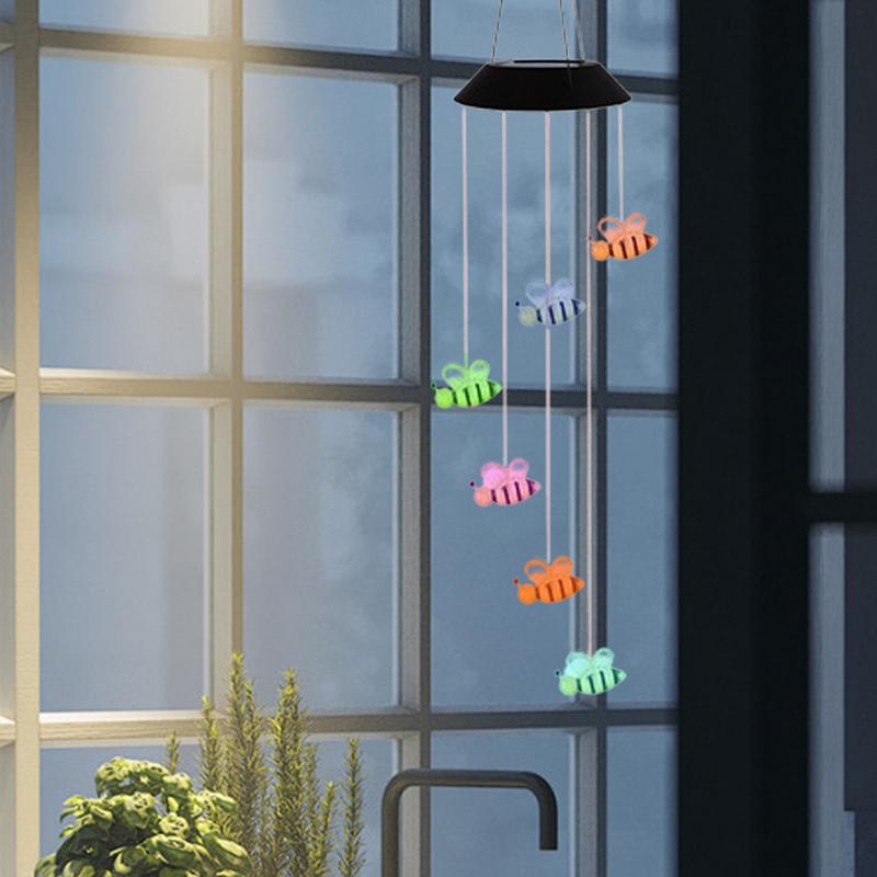 Solar Wind Chime Solar Wind Chime Lights Bee Design Waterproof Lighted Spinner Decorative Windchime Ornaments For Deck Home