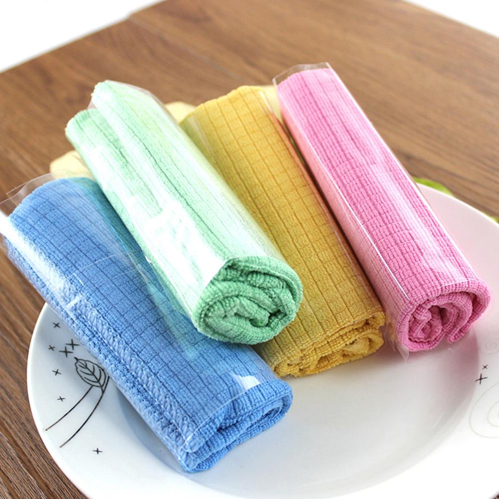 4pcs Microfiber Cleaning Cloth Absorbable Dish Cleaning Towel Kitchen Clean Tool