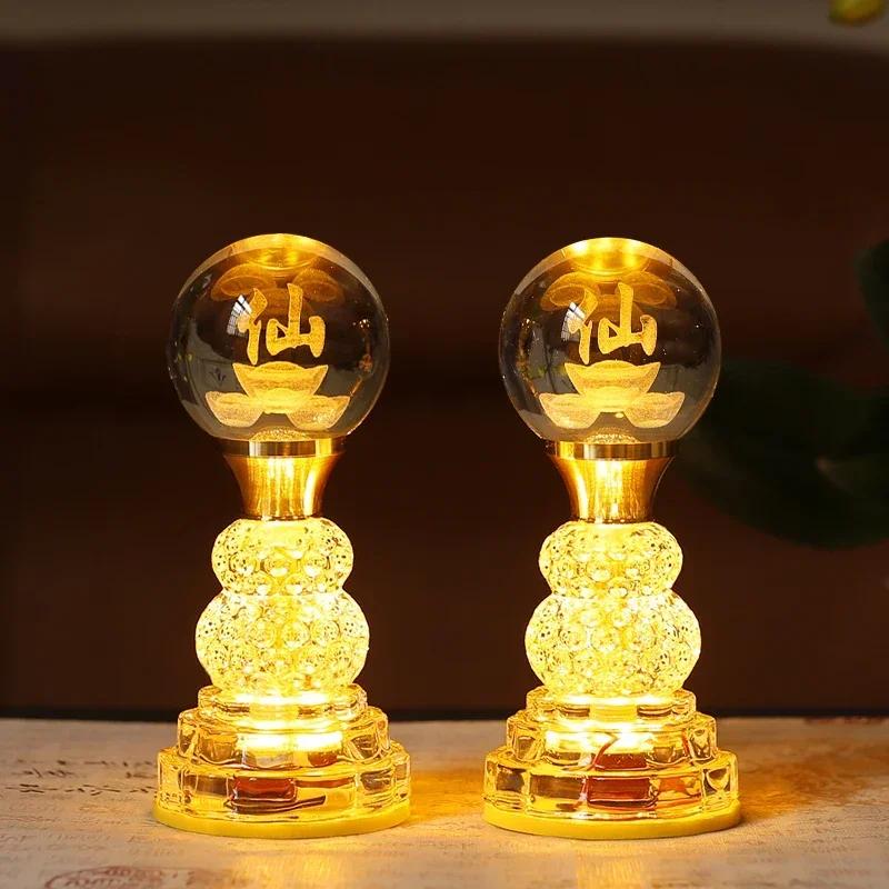 Household LED Crystal Lotus Lamp, Buddhist Decorative Accessories, Seven Color Buddha Supply Lamps, Prayer, Feng Shui, Plug-in