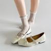 White retro French flat bottom square head shallow mouth single shoes women's summer 2025 new models with skirt inner height increase Mary Jane shoes
