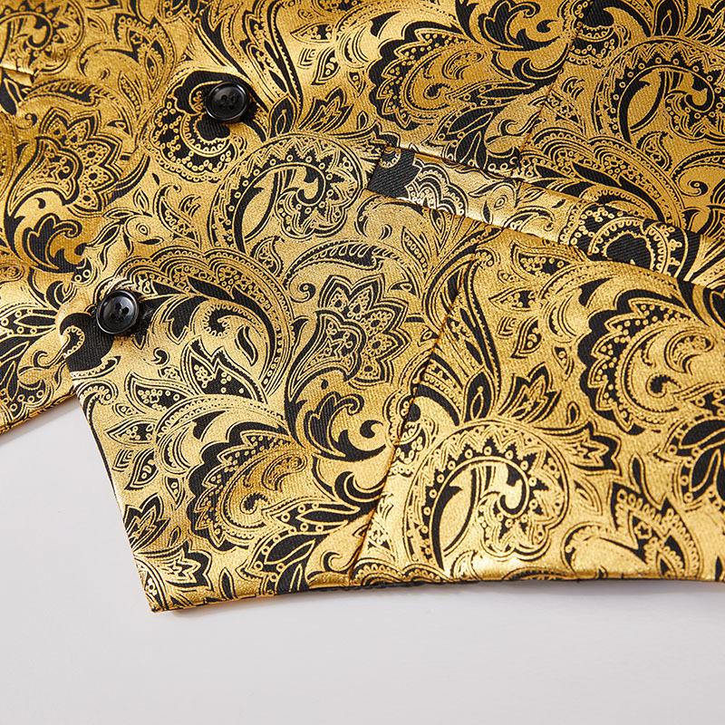 Pánský luxusní dvoudílný oblek s ražbou ve zlaté barvě, sako a vesta