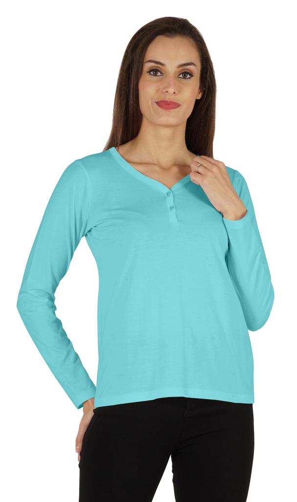 Inkmeso Solid Button Henley T-shirt For Women  S Casual Basic  Long Sleeve  Tee