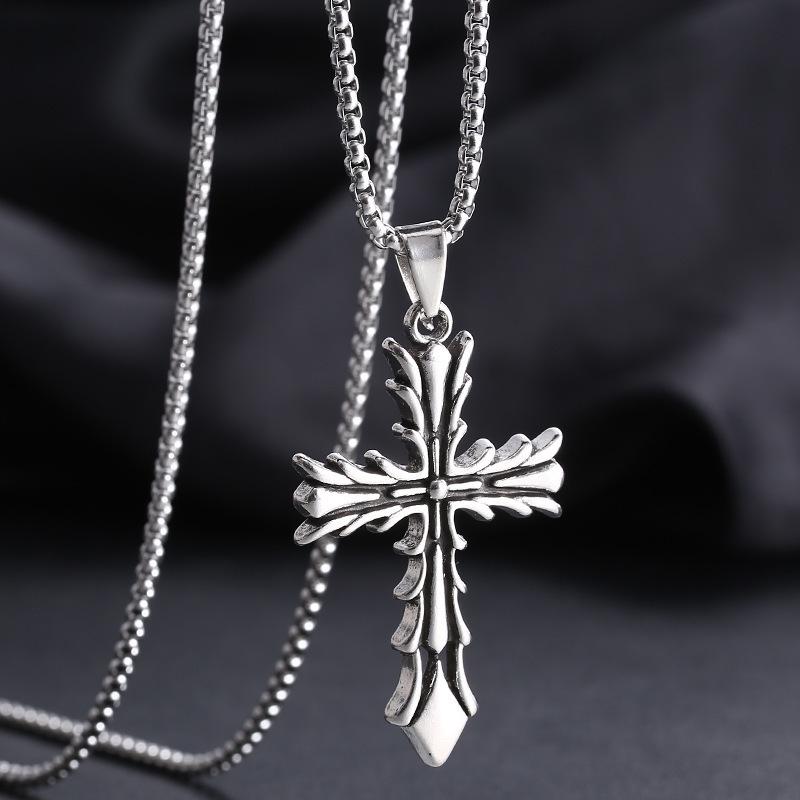 Retro European-American Unisex Cross Pendant Necklace - High-End Hip-Hop Style Sweater Chain