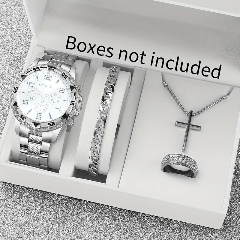

Classic Luxury Men s Watch Set Jewelry Set, Quartz Round Dial Stainless Steel Strap Men s Watches, Happy Moment of Yours