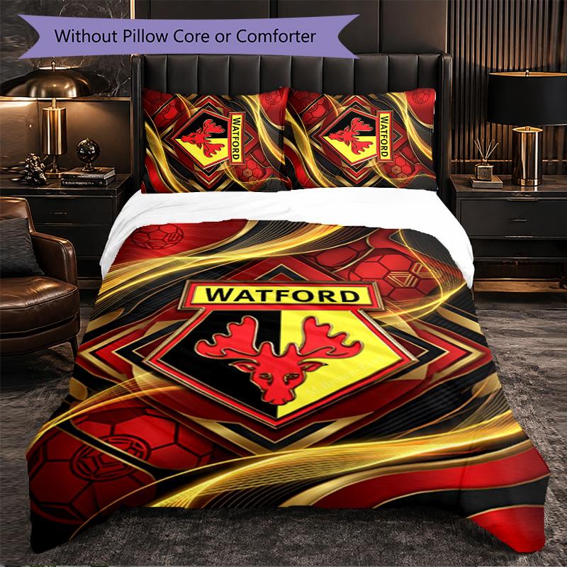 Watford Football 3 Piece Bedding Set Soft Duvet Cover Set with Pillowcases Printed Bedroom Decor Set for Home