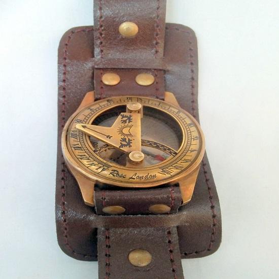 Sonnenuhr aus Messing, Armbanduhr, Sonnenuhr, Kompass, Sammlerstück, braunes Finish, beste