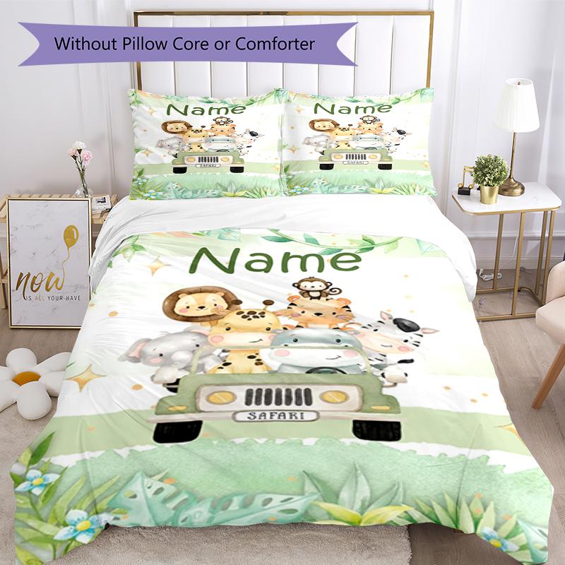3pcs Custom Name Animals Bedding Set Duvet Cover Closure Includes 1 Duvet Cover & 2 Pillowcases, Soft and Comfortable for All Seasons.