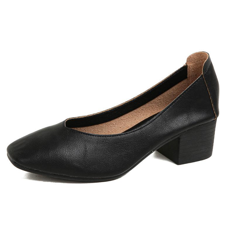 Toc bloc gros pentru femei, cu vârf închis, din piele PU, cu tocuri joase, pantofi de lucru casual pentru femei, rochie confortabilă, pantofi de nuntă, pantofi anti-alunecare