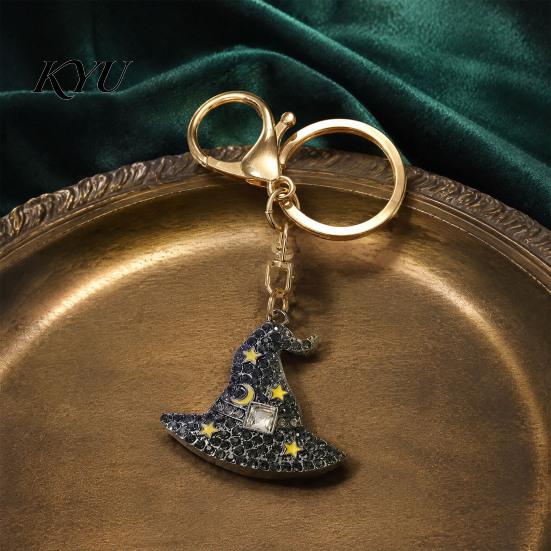 Zinc Alloy Keychain Halloween Rhinestone Pumpkin Keychain, Ghost Witch Hat Spider Web Cat Party Favors Bag Charm, Car Key Ring for Handbags Backpacks