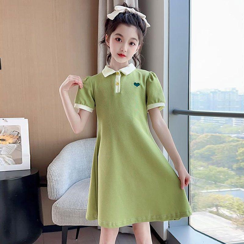 Girls Summer Polo Neck Romper Dress Princess Short Sleeve