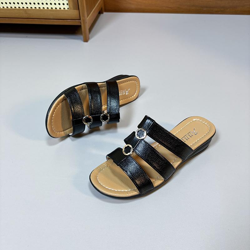 

Летние женские тапочки на танкетке, сандалии с круглой головкой на толстой подошве, женские сандалии, домашняя нескользящая пляжная обувь на наклонном каблуке 43