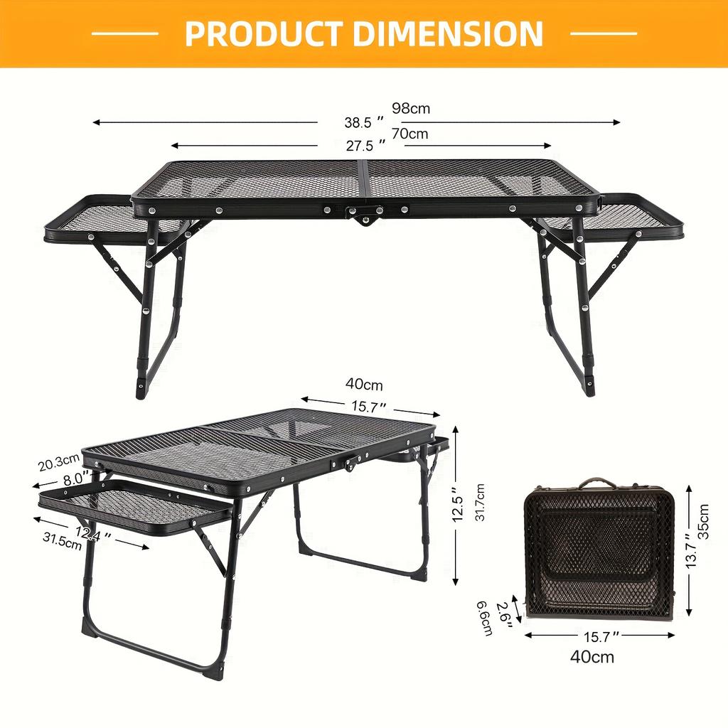 Portable Picnic Table with 2 Wing Panels Small Folding Table Height Adjustable Carry Handle for Camping Picnic Beach and BBQ