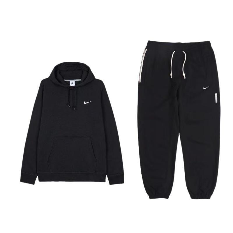 Nike Mikina s kapucí z fleecu Pohodlný top s dlouhým rukávem Stahovací měkké tepláky Mikinová souprava Unisex topy Černá CK6366-010+623453-010