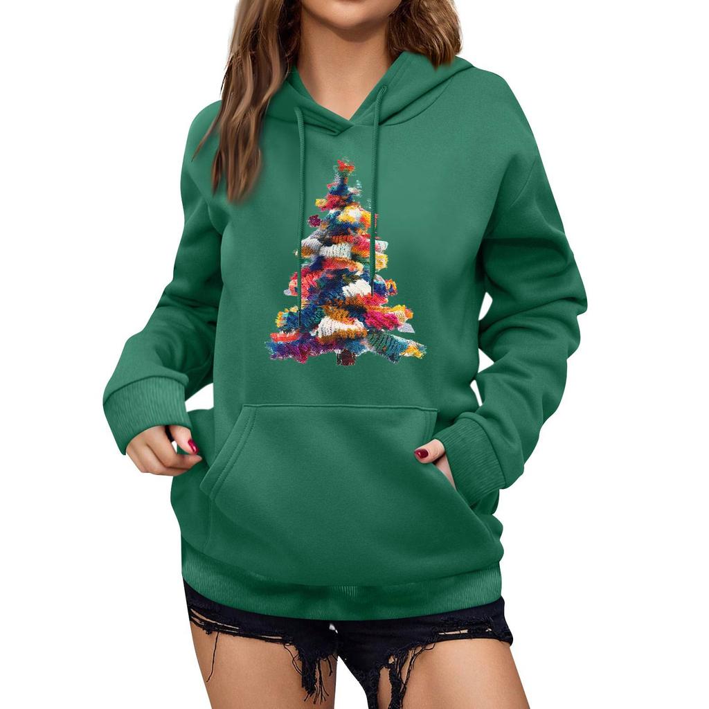Women's Winter Christmas Printed Pullover Hooded Sweatshirt Fleece Long Sleeve Sweatshirt