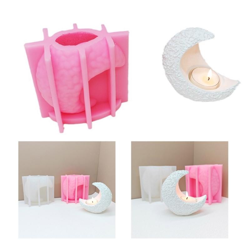 Moon Silicone Candle Holder Molds for Epoxy Resin Tealight Holder Silicone Tealight Stand Molds for Home Decoration
