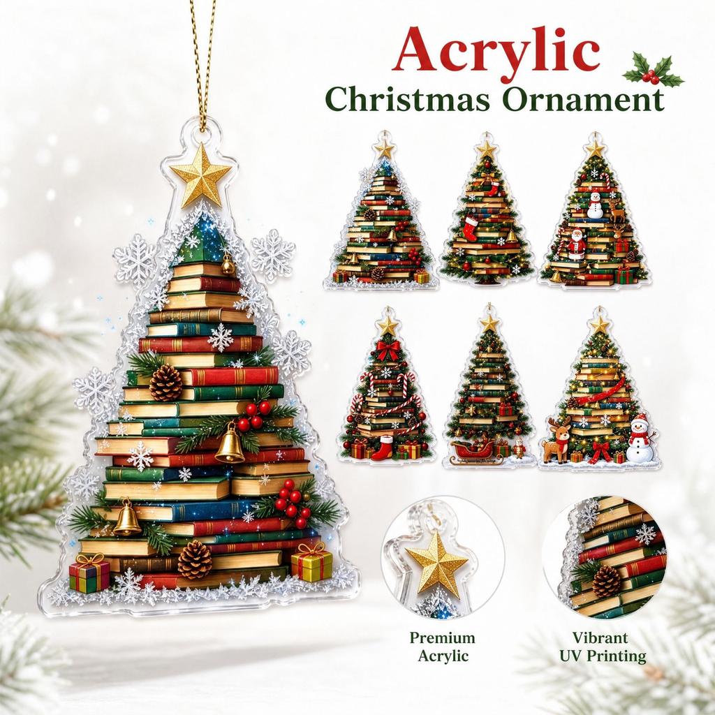 Christmas Acrylic Hanging Ornament, 2D Flat Holiday Tree Decoration for Home and Gift