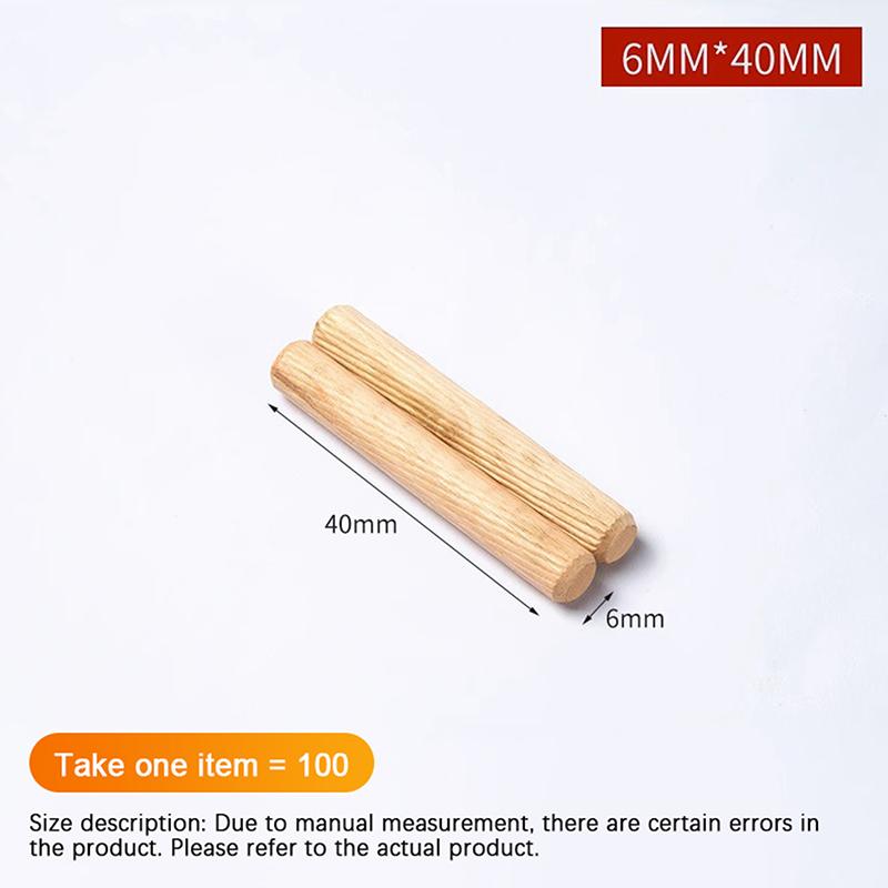 

100 шт./уп. Круглые деревянные штифты 6*40 мм 8*40 мм 10*40 мм для шкафов, ящиков, круглые рифленые для DIY деревообработки, для штифтовых кондукторов, сверл 6*40mm