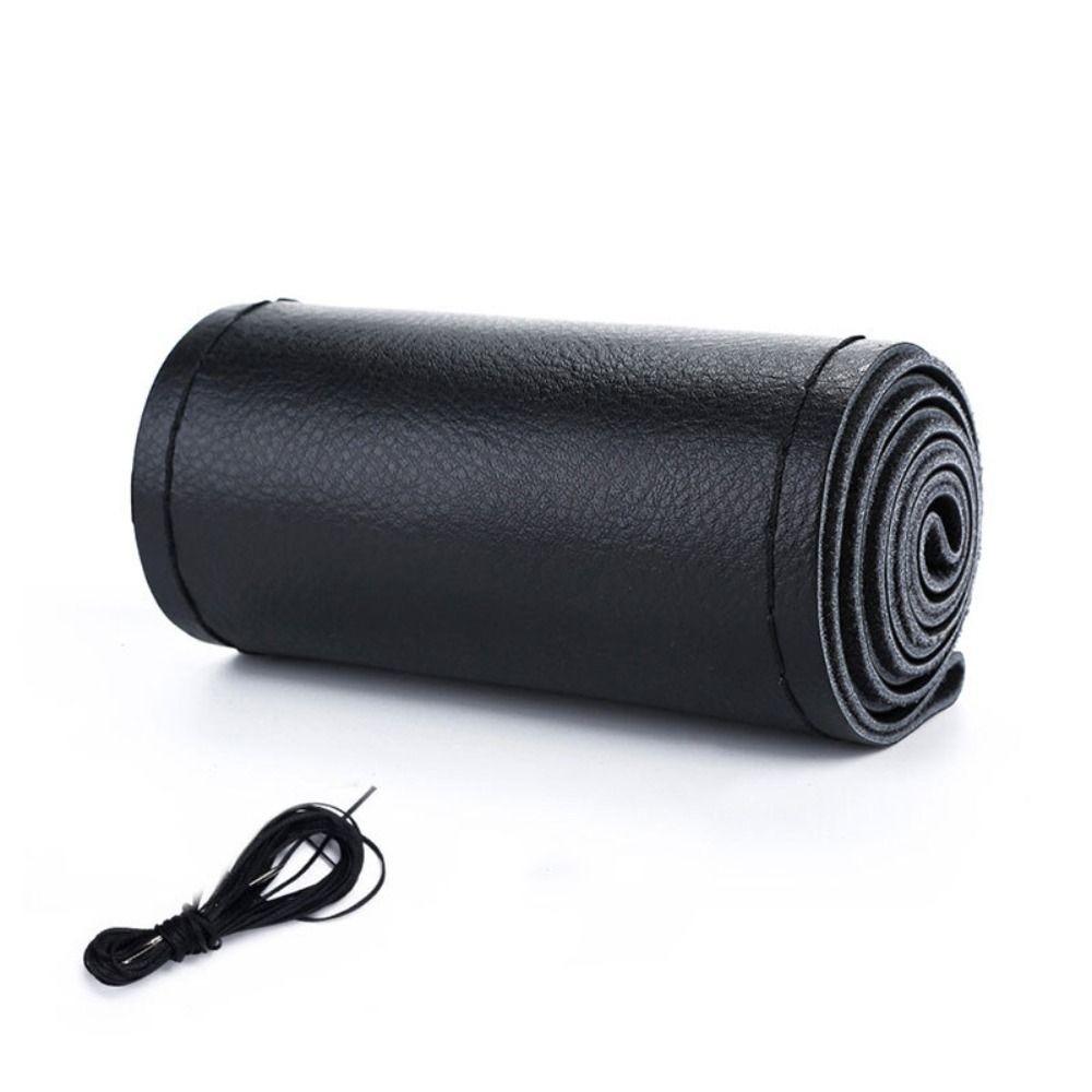 Microfiber Leather Auto Steering Wheel Protector Hand-Stitched Steering Wheel Cover  All Seasons No Hole Black