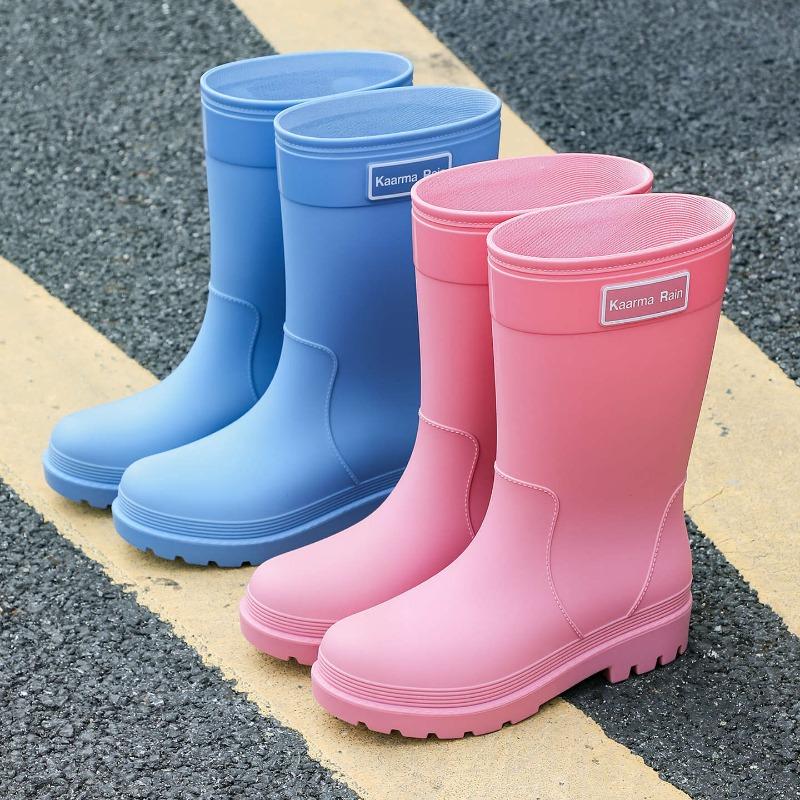 Outdoor fashion medium tube women's rain shoes pink non-slip medium boots new PVC rubber shoes street versatile platform waterproof shoes