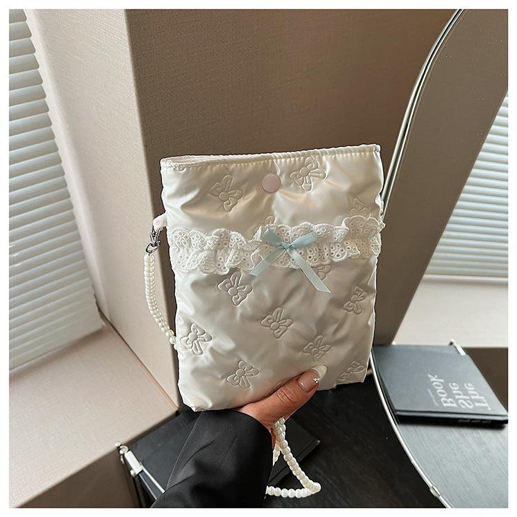 

Cloth bag women s summer new versatile pearl messenger bag is now popular bucket bag білий