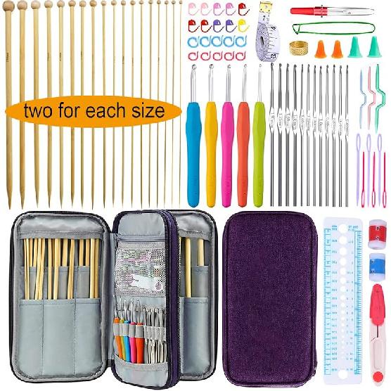 Mdoker 95pcs Knitting Needles Kit&Crochet Hooks Set 36 Straight Bamboo Knitting Needle 12 Small Size Lace Crochet Hook 5 Ergonomic Crochet Needles