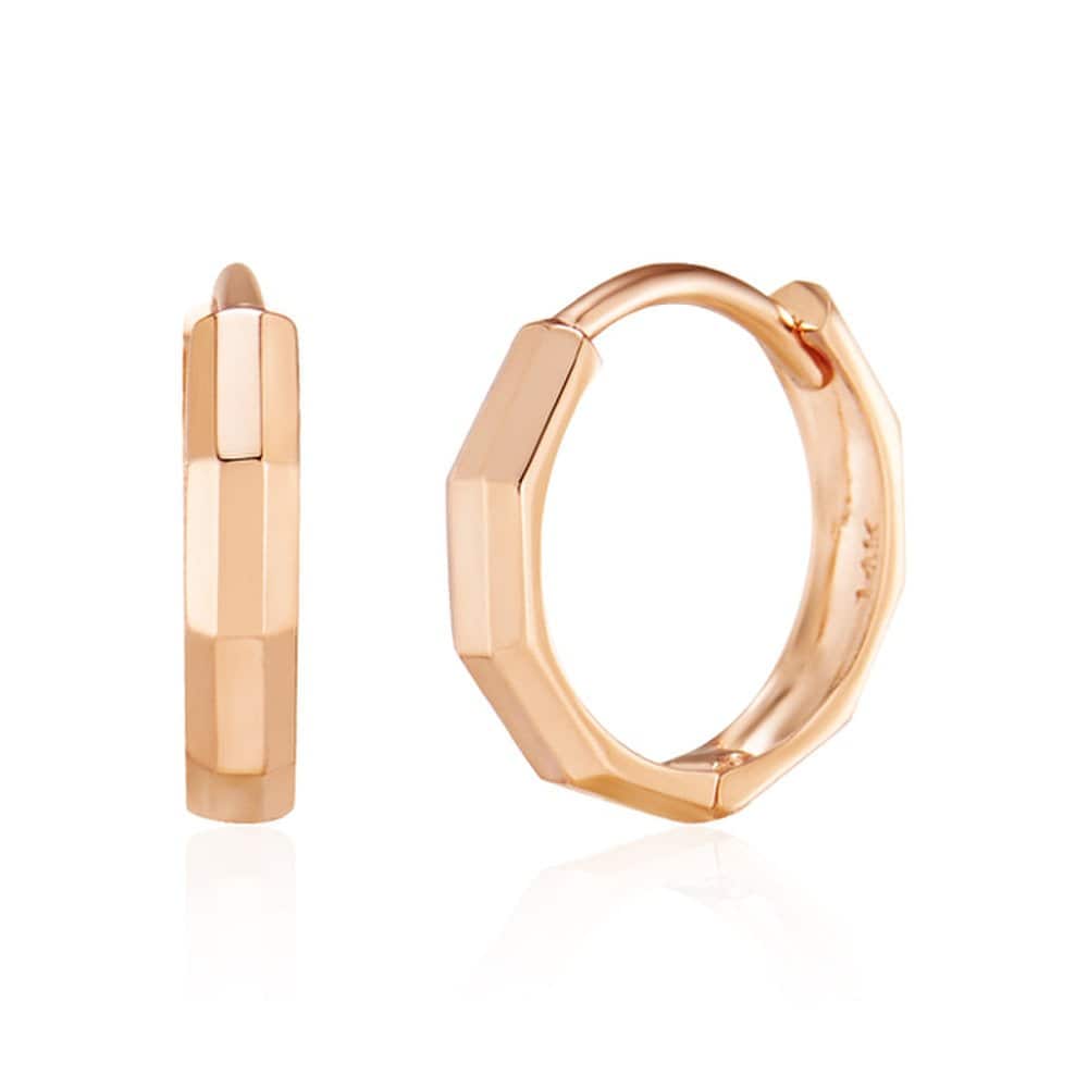 [Bnbgold] 14K Bamboo Cut One-Touch Ring Earrings (1 Pair) Small Pink Gold