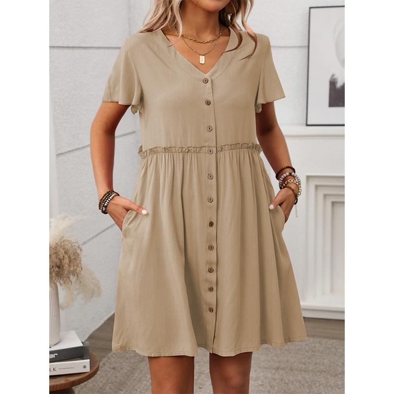 Women's Boho Vacation V-Neck Short Sleeve Ruffle Dress