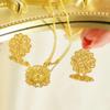 CMM 2PCS Retro Palace Jewelry Set Golden Leaf Shape Brushed Craft Clavicle Chain Pendant Necklace Earrings Women's Party Jewellery Accessories