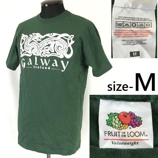 

FRUIT OF THE LOOM 90s-00s GALWAY Print Short Sleeve T Shirt Green Size M Men Vintage