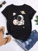 Maycaur T Shirt Women Moon Planet Print Fashion Tee Shirts Casual Round Neck Short Sleeve Streetwear Female T-Shirt Vintage Tops