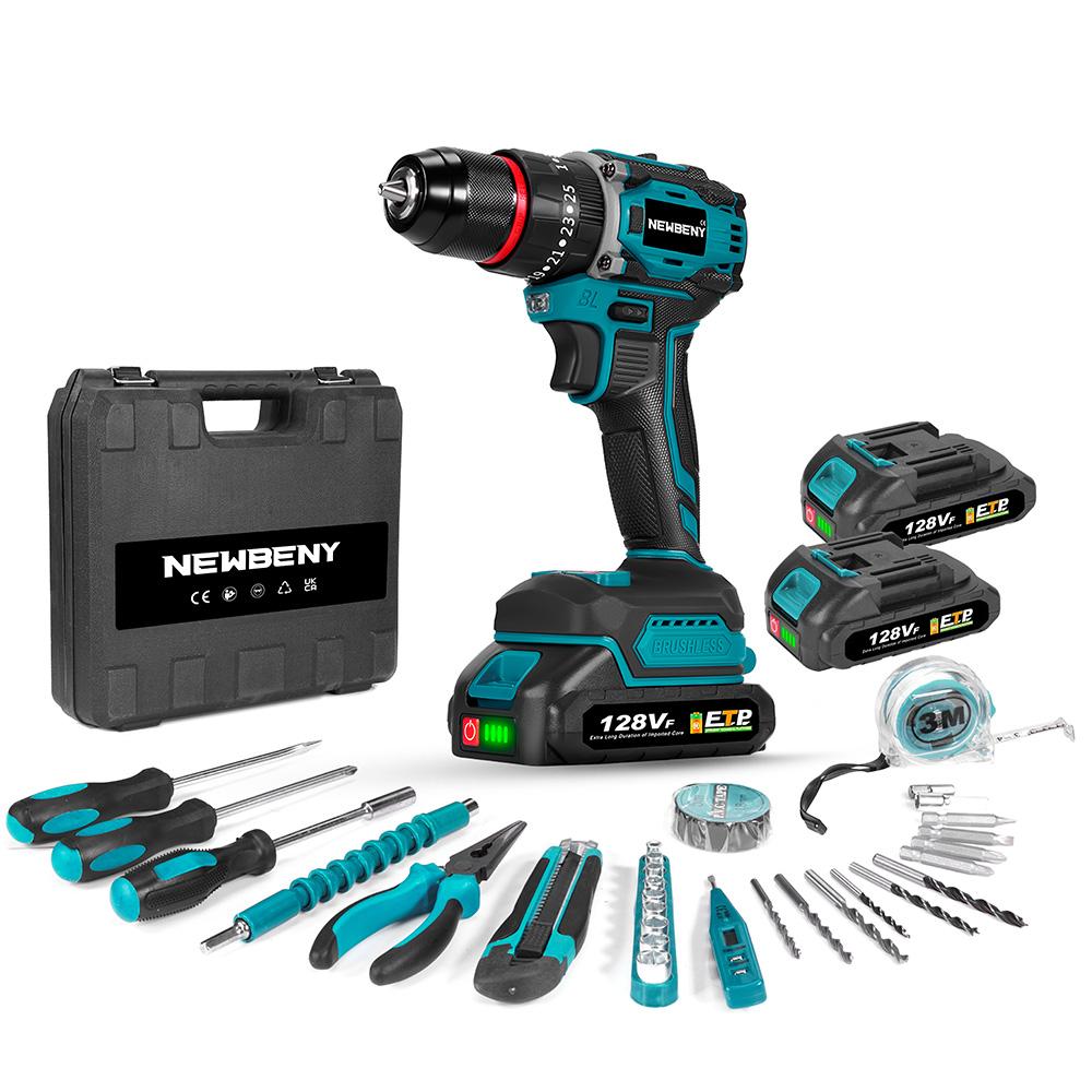 Newbeny 80NM Brushless Electric Drill 3 IN 1 Cordless Impact Drill Electric Screwdriver Power Tools For 18V Battery